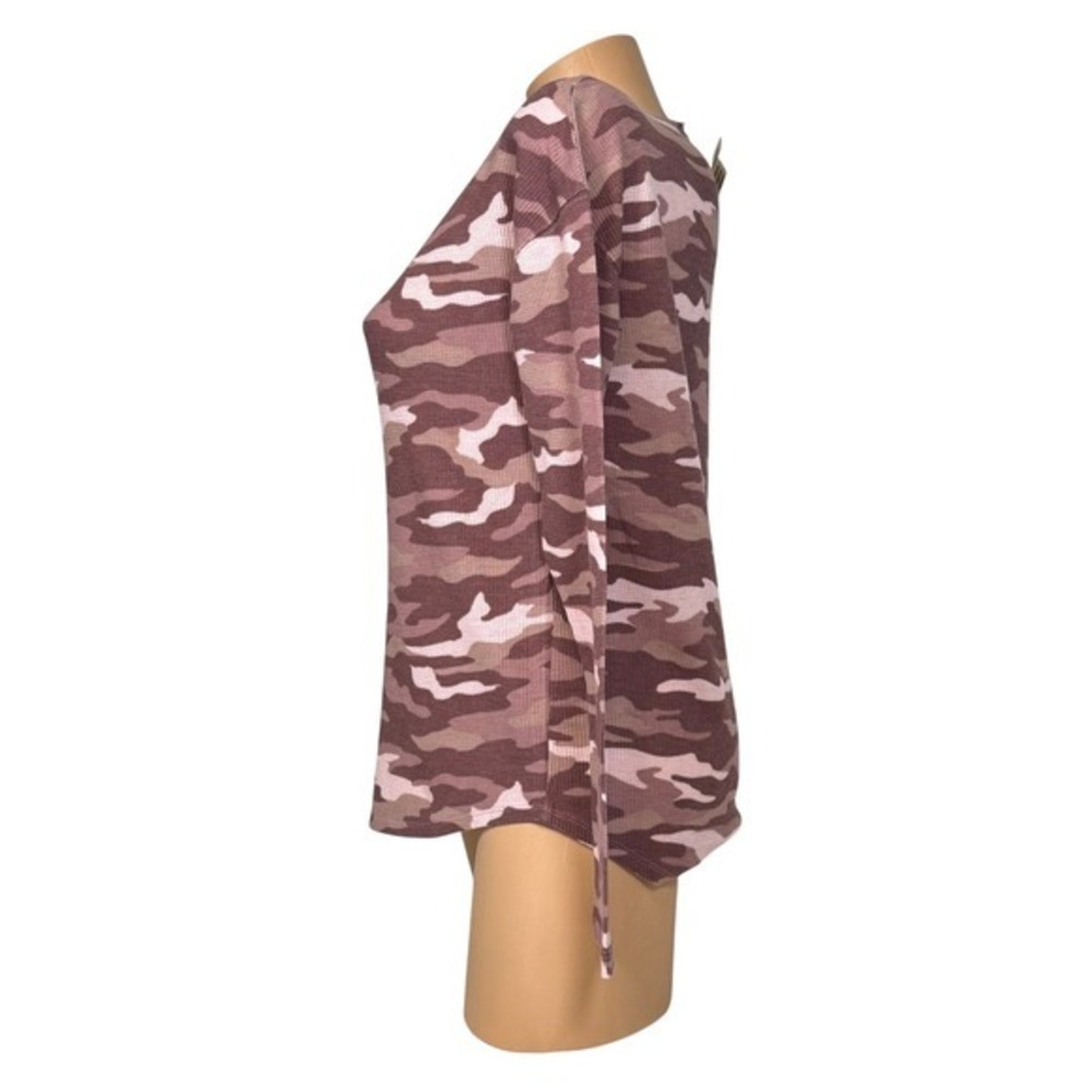 PINK Victoria's Secret Women's XS Camo Waffle‎ Knit Thermal Top Pink Long Sleeve - Picture 4 of 8
